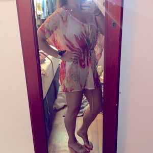 Multicolor tie-dye style sheer beaded tie coverup - size L